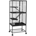 PawHut 53.5" H 4-Tier Rolling Small Animal Cage with Removable Tray and Storage Shelf - Grey-Rolls on wheels for easy moving, two wheels with brakes 
