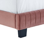 Modway - Celine Chenal Touffé Performance Velvet Lit de plateforme complet, Rose poussiéreuse-Système de soutien en lattes de bois