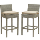 Modway Conduit Outdoor Patio Wicker Rattan Bar Stool - Light Gray Beige - Set of 2-Modern Outdoor Bar Stool