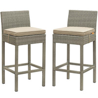 Modway Conduit Outdoor Patio Wicker Rattan Bar Stool - Light Gray Beige - Set of 2-Modern Outdoor Bar Stool