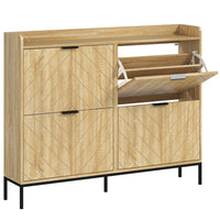 HOMCOM Slim Shoe Storage Cabinet for Entryway and Hallway - Oak-Stores up to 16 pairs of shoes in four flip drawers