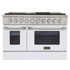 Kucht 48" KNG Series Pro Style Propane Gas Range - Stainless Steel/White-Cook and bake like a pro with two separate ovens featuring large oven windows. The main oven is a heavy-duty blue porcelain oven with 4.2-cu-ft of capacity, while the additional side oven has 2.5-cu-ft of capacity
