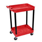 Luxor Polyethylene 2-Shelf Tub Cart - Black/Red-Multipurpose utility cart with two 2.75"-deep tub shelves