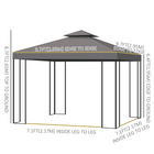 Outsunny 10 ft W x 10 ft L Outdoor Patio Garden Gazebo Canopy Shelter - Brown-4 pulling ropes and 12 ground nails add extra stability