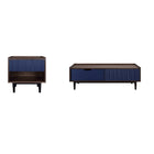 Manhattan Comfort Duane Mid-Century Modern End Table and Coffee Table - Dark Brown and Navy Blue - Set of 2-Mid-Century Modern End Table and Coffee Table Set for Living Room Use