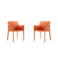 Manhattan Comfort Paris 21.65" Modern Leatherette Upholstered Dining Armchair - Coral - Set of 2-Modern Dining Chair Perfect for Dining and Home Office Use. Set of 2