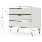 Manhattan Comfort Rockefeller Mid-Century Modern Bedroom Dresser 3-Piece Set - Off White/Nature-Recommended for up to a 65" TV.