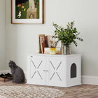 PawHut Hidden Cat Litter Box Enclosure - White-Conceals litter box provides cat privacy 