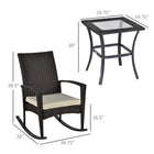 Outsunny 3-Pieces Patio Wicker Rocking Chair Set - Dark Grey-Tea table with tempered glass for refreshment placement   
