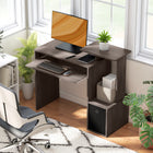 HOMCOM 39.25" Computer Desk with Sliding Keyboard Tray - Grey-Side top platform is great for printers and other office equipment
