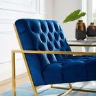 Modway Bequest Gold Stainless Steel Performance Velvet Accent Chair - Navy-Elegant Deep Button Tufting
