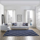 Modway Marja Moroccan Trellis Area Rug - 8 ft W x 10 ft L - Navy/Ivory-Tight Low Pile Weave