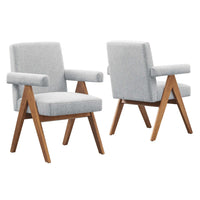 Modway Lyra Fabric Dining Room Chair - Light Grey - 2 Pack-Ergonomic Design for Comfort