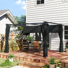 Outsunny Outdoo Pergola with Retractable Canopy and Curtains - 10' x 13' - Dark Grey-Splash-proof canopy with UPF30+ shields from sun 