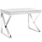 Plata Import Mac Desk Office Desk Writing Desk Wood Veneer With Stainless Steel Legs - White-Partial Assembly Required
