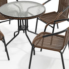 Flash Furniture 28" Round Glass Metal Table with Dark Brown Rattan Edging & 4 Dark Brown Rattan Stack Chairs-5mm Thick Glass