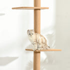 PawHut 100" Floor-To-Ceiling Cat Tree with 3 Perches - Light Brown-Maximum load 9lbs., easy to assemble