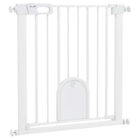 PawHut 30"-32" Extra Wide Pet Gate Barrier with Small Door - 30"H - White-This safety gate for stairs allows door can swing in both direction