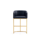 Manhattan Comfort Louvre 20" Mid-Century Modern Leatherette Upholstered Counter Stool - Black and Titanium Gold-Mid-Century Modern Counter Stool with Backrest Perfect for Bar and Kitchen Use