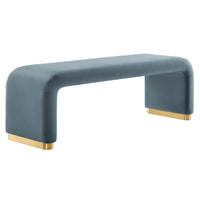 Modway Koda Performance Velvet Waterfall Long Bench - Brass/Cadet Blue-Performance Velvet Upholstery