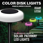 Bell+Howell Vividisk Colour LED Solar Outdoor Pathway Lights - 4 Pack-Colour changing: choose from 10 solid colours or let colours cycle through the night includes warm white for a classic, comfortable outdoor glow