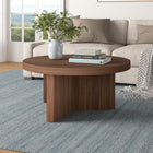 Hudson&Canal Holm 32"W Round Coffee Table - Satin Walnut-Finished in wood-look satin walnut