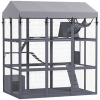 PawHut 81" H Large Catio with Floor - Grey-Floor design prevents cats from digging and escaping 