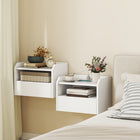 HOMCOM Floating Nightstands with Charging Station - White - Set of 2-Comes as a matching set of two for a balanced bedroom look