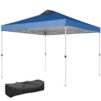 Outsunny 9.8 ft W x 9.8 ft L Pop Up Canopy Waterproof - Blue-Canopy tent features a click hub for effortless, instant setup
