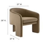 Modway Greer Performance Velvet Upholstered Accent Armchair - Taupe-Stain-Resistant Upholstery