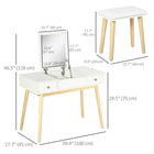 HOMCOM Makeup Vanity Desk with Flip Top Mirror and Cushioned Stool - 39.4" L x 17.7" W x 46.5" H - White-Flip top mirror can be closed when in not use 