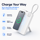 Rwan 10,000 mAh Magnetic Wireless Power Bank With Stand, USB-C Cable and Apple Watch Charger - White-Built-in stand supports convenient hands-free viewing while charging