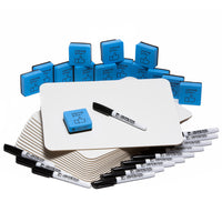 Charles Leonard Dry Erase Board Class Pack, 30 Each of Boards, Markers, & Erasers-All inclusive set has everything you need for the classroom! 30 Each plain/white, 9x12". These individual dry erase boards are large enough to work on for math problems, english language arts or for drawing. Just write and wipe, it’s that easy!