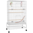 PawHut 52" H Bird Cage with Rolling Stand, Toys, Removable Tray and Storage Shelf - White-Spacious living area and 0.4" (1 cm) bar spacing, for finches, lovebirds, canaries, budgies, parakeets and more 
