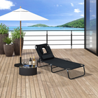 Outsunny Folding Outdoor Lounge Chair - Tanning Chair with Face Hole - Black-Face hole allows you to face down comfortably while sunbathing