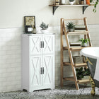 HOMCOM 23.6" L Farmhouse Kitchen Pantry Cabinet - White Wood Grain-Four-tier shelf in two cabinet maximizes storage space