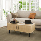HOMCOM Coffee Table with Storage and Sliding Doors - Oak-Anti-tipping design enhances safety in daily use