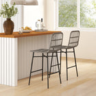 HOMCOM Counter Height Rattan Bar Stools with Back - Charcoal Grey - 2 Pack-Powder-coated steel legs with X-shaped crossbars provide stable support
