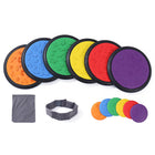Kore Design Sensory Game Tiles - Assorted Colors - Two Sizes 10.23" & 4" - Classic Colors - Set of 14-Sensory game tiles set: Comes with 6 large discs, 6 small discs, blindfold and small bag for the small discs. The vibrant colors raised designs make them well-suited for children to engage in exploration and embrace external stimuli