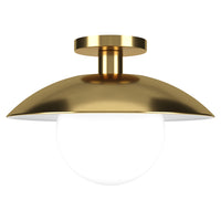 Hudson&Canal Alvia 14.5" Wide Semi Flush Mount with Metal/Glass Shade - Brass/White-Modern and contemporary design for your entryway, foyer, or kitchen