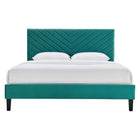 Modway Roxanne Performance Velvet Full Platform Bed - Teal-Angular Channel Tufted Headboard