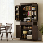 HOMCOM 72" H Kitchen Pantry Cabinet with Barn Doors - Brown-Ample storage with two cabinets, a drawer and six door shelves keep you organized 