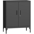 HOMCOM Metal Storage Cabinet with Lock - Black-Two adjustable shelves with 25 height settings let you fit binders, files, or tall supplies with ease