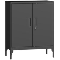 HOMCOM Metal Storage Cabinet with Lock - Black-Two adjustable shelves with 25 height settings let you fit binders, files, or tall supplies with ease