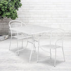 35.5'' Square White Indoor-Outdoor Steel Patio Table Set with 2 Round Back Chairs [CO-35SQ-03CHR2-WH-GG]-White Powder Coat Finish