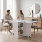 HOMCOM Drop Leaf Folding Dining Table with 2-Tier Shelves & Rolling Casters for 2-4 - White-Seats up to six people