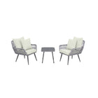 Manhattan Comfort Cannes Modern Patio 2-Person Seating Group 3-Piece Set with End Table - Grey/Cream-Modern 3-Piece Outdoor Patio Set with 2 Armchairs and 1 End Table