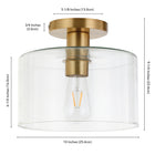 Hudson&Canal Henri 10" Wide Semi Flush Mount with Glass Shade - Brass/Clear-Product Dimensions: 10" L x 10" W x 9" H
