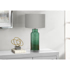 Monarch Specialties 28" H Contemporary Table Lamp - Green Glass / Grey Shade-Enjoy easy usability with the on/off turn knob switch, compatible with a standard 100w bulb (bulb not included), providing seamless lighting for quiet evenings or lively gatherings