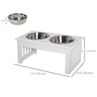 PawHut Deluxe Double Pet Dog Bowl Feeding and Watering Station - White-Material: Stainless steel, MDF 